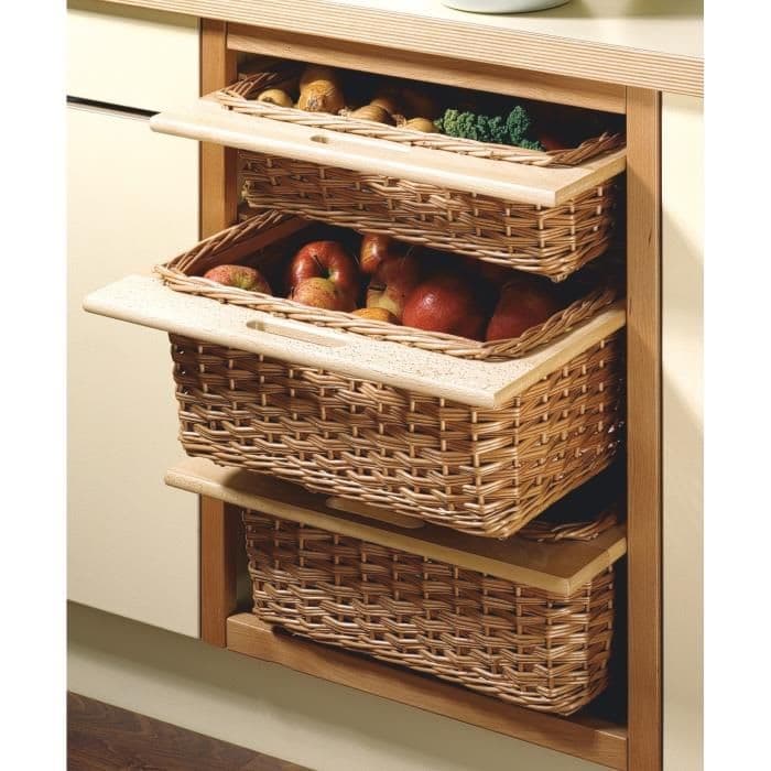 Wicker Baskets with Beech Runner with Beech Rail for cabinet side 16 inch