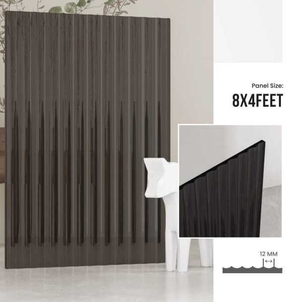 12 mm FLUTED GLASS ACRYLIC (GREY) - Image 1